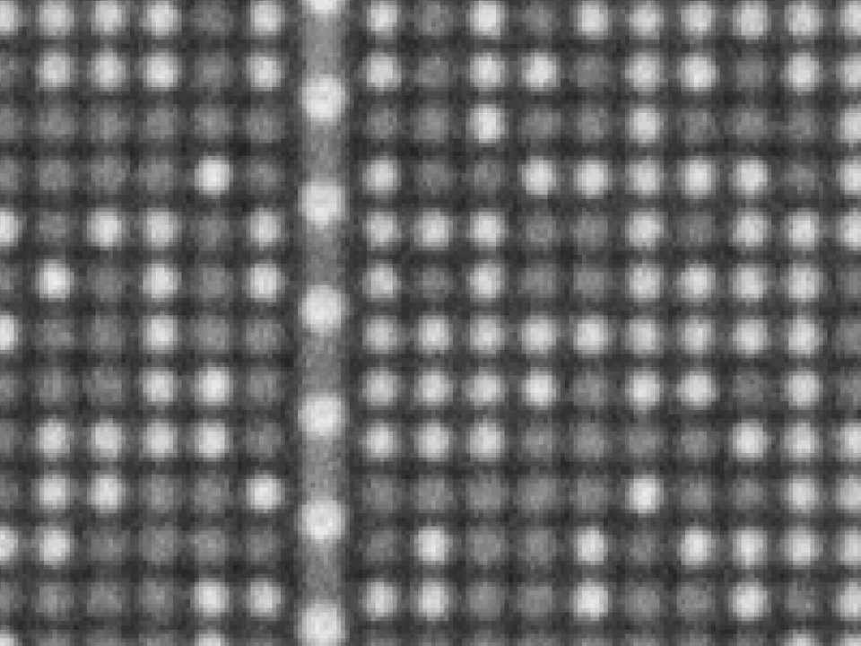 SEM capture of a mask ROM block showing columns of bit cells
